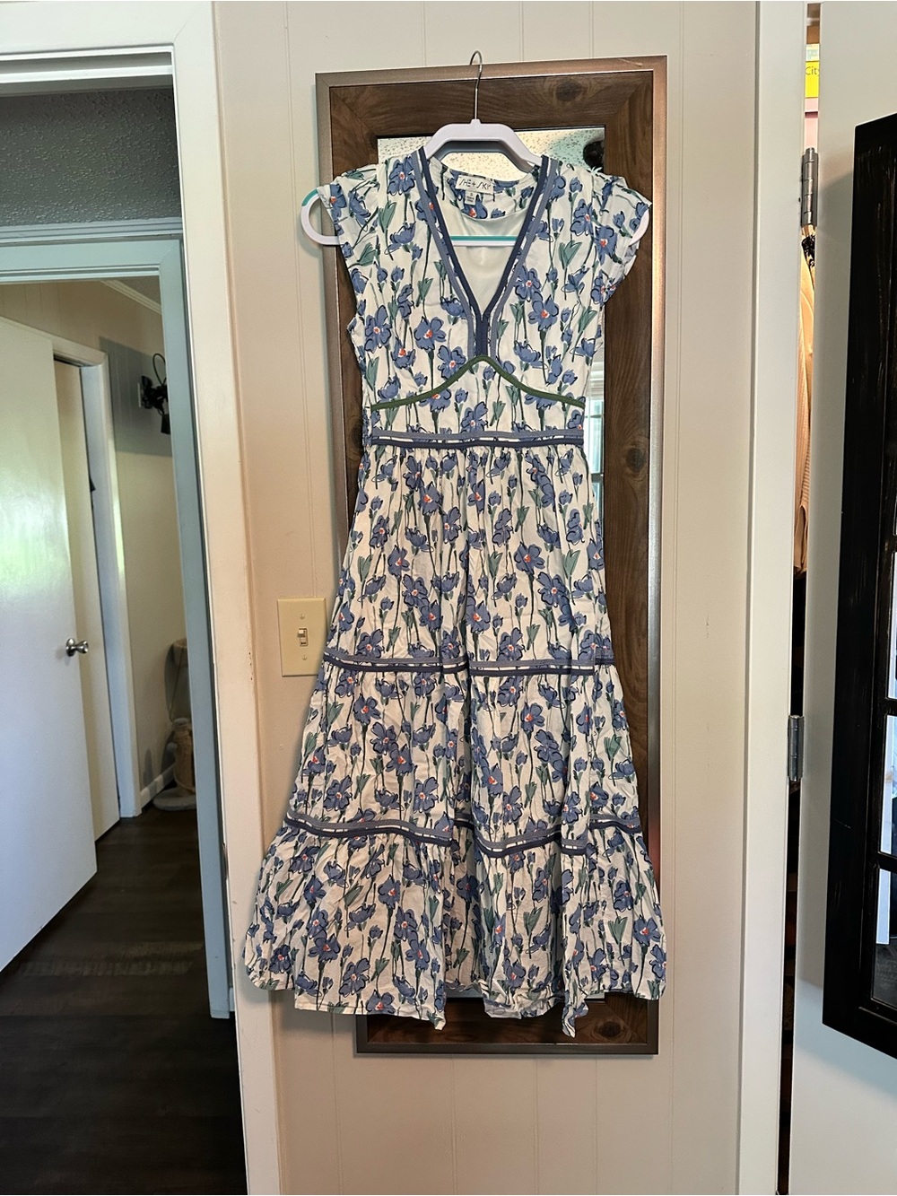 She + Sky White Maxi Dress with Blue Floral Print